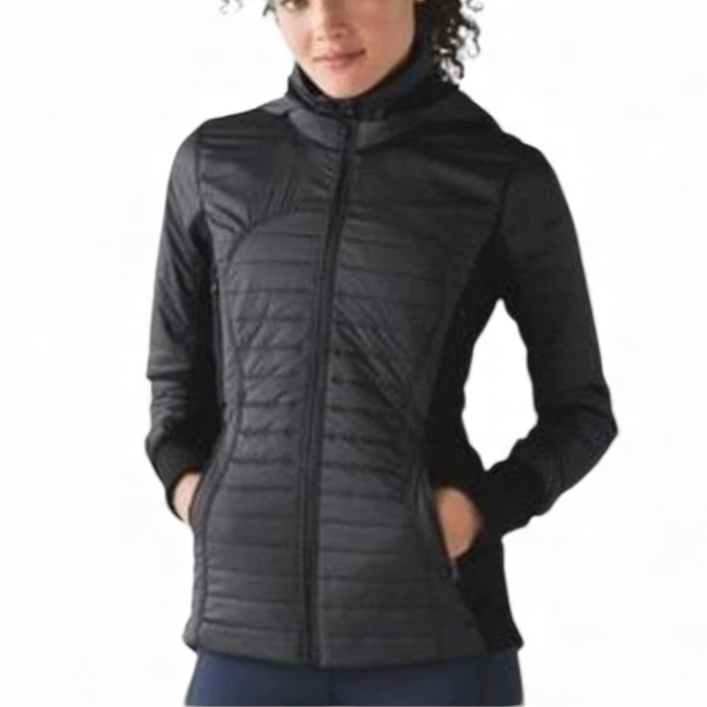 LULULEMON FIRST MILE Black Gorpcore Active Quilted Hooded Jacket Size 6